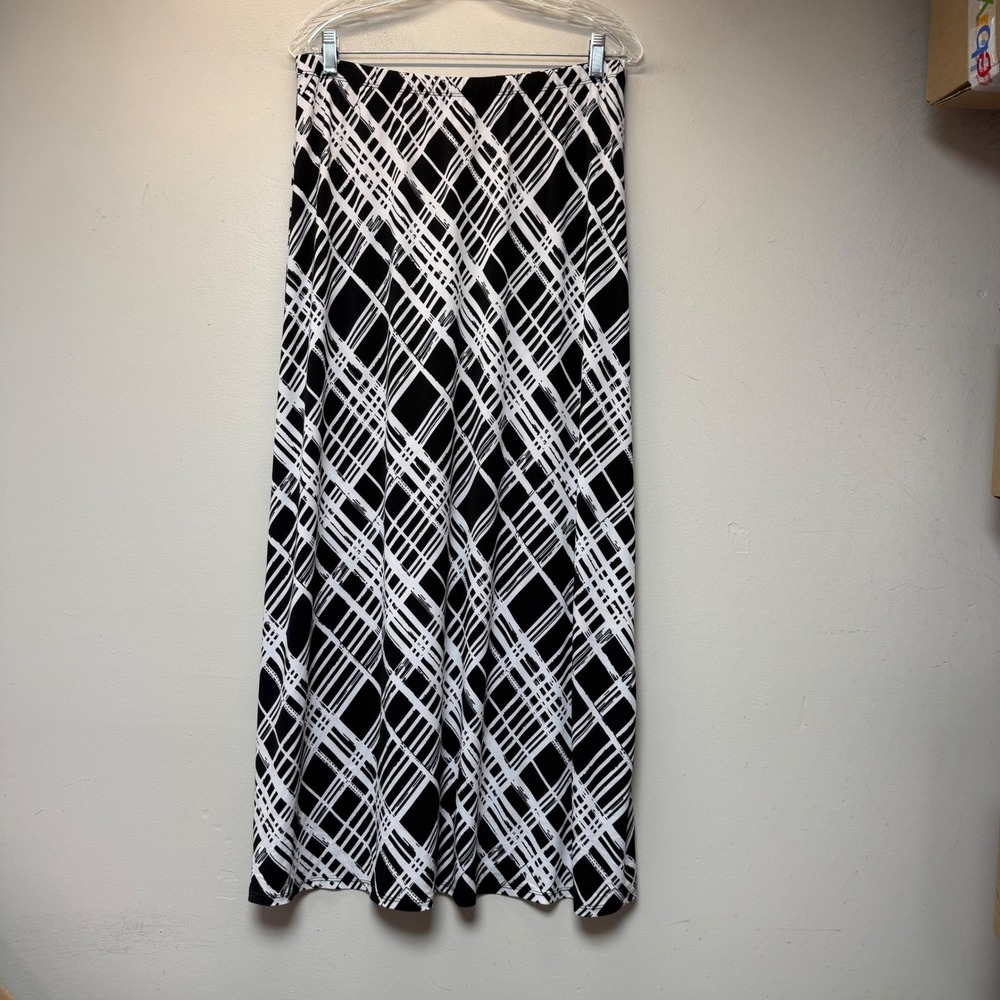 Unbranded Maxi Skirt Women Size 12 Black White Geometric Abstract Excellent Long